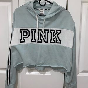 PINK cropped baby blue hoodie